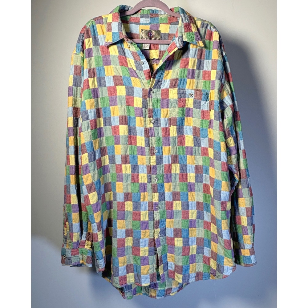 Territory Ahead Mens XXL T Patchwork Plaid Quilt Cotton Button Down Shirt Multi